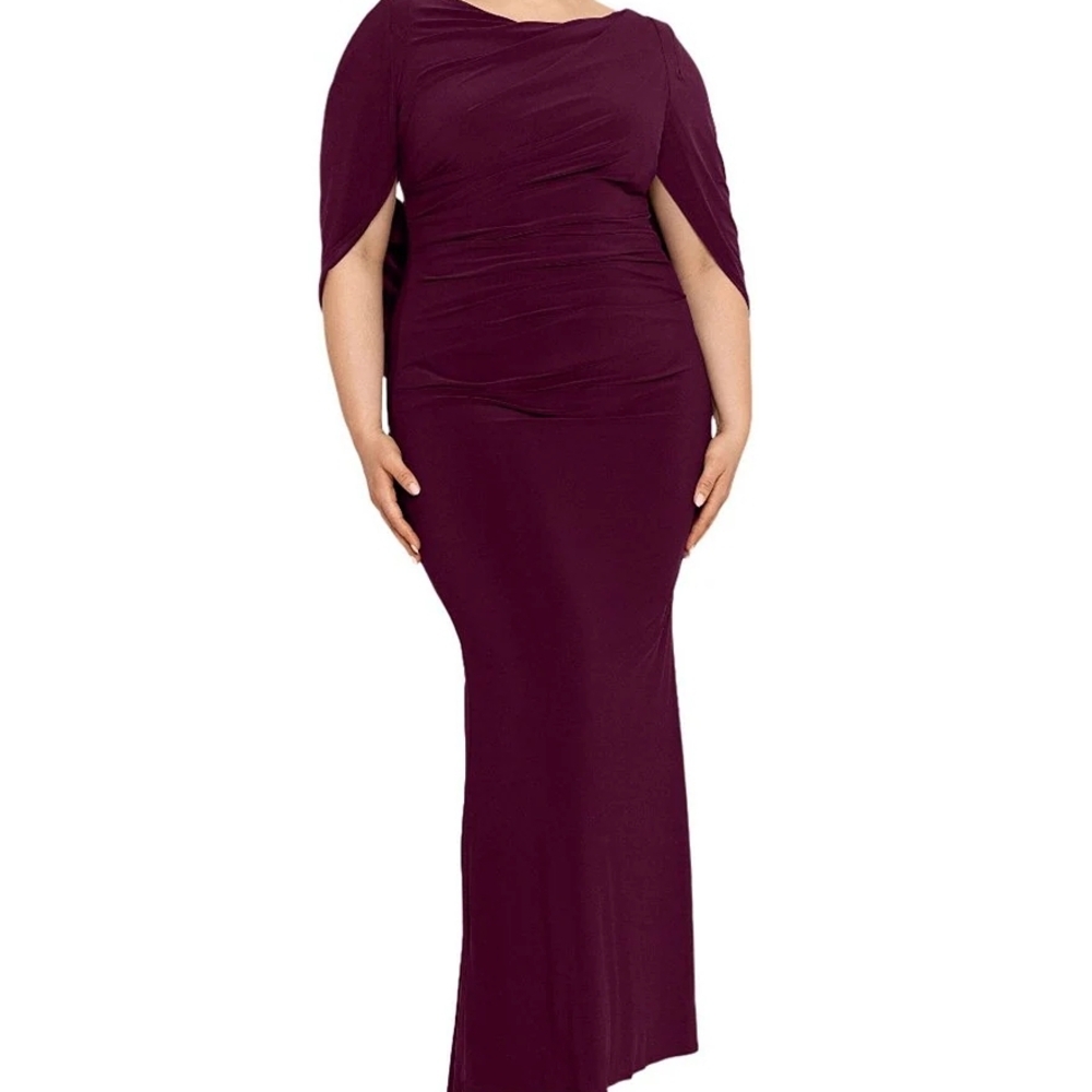 Betsy & Adam Wine Color Boat Neck 3/4 Drape Sleeve Gown Size 14 Nwt